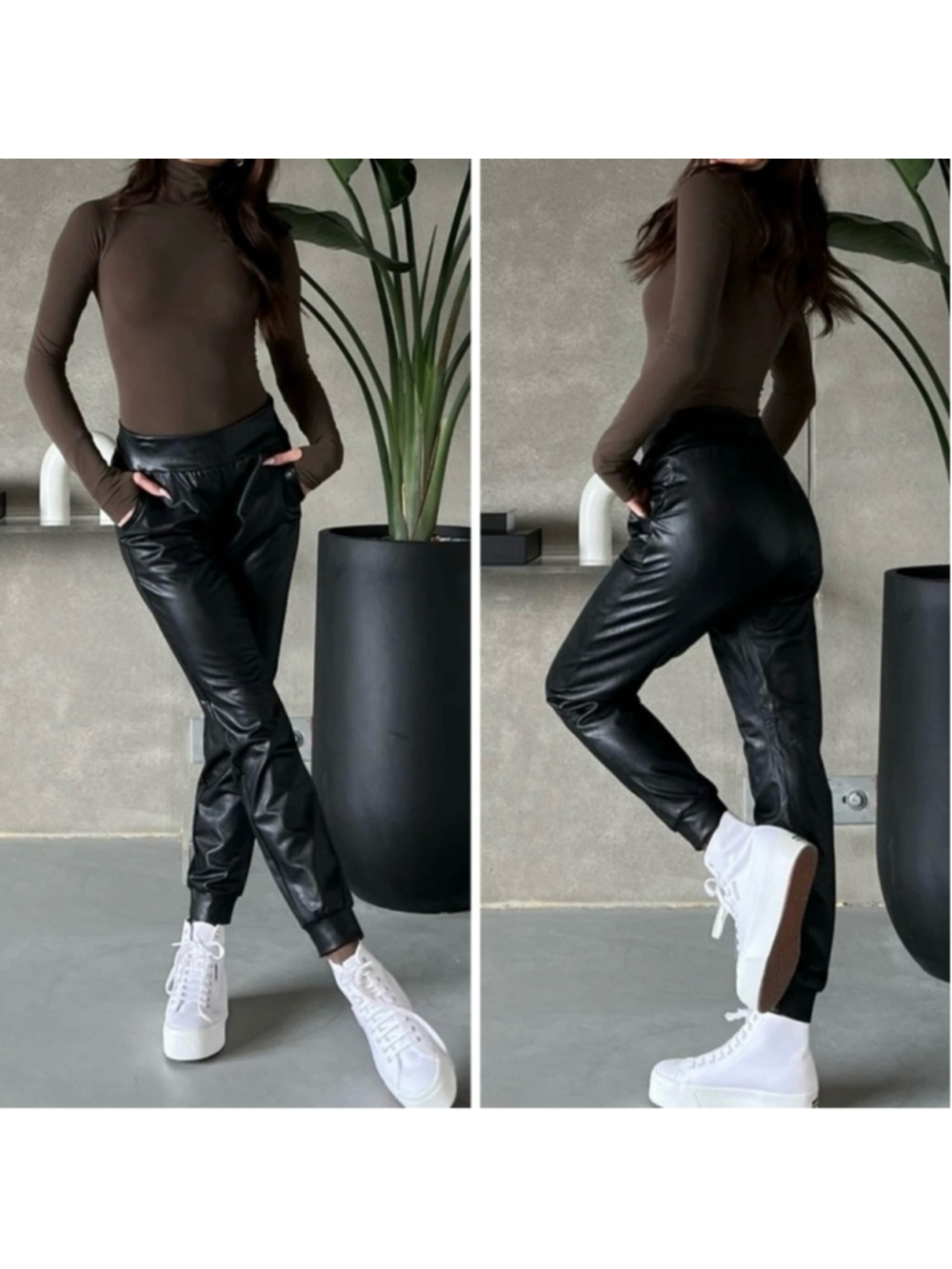 Commando faux leather joggers black size small relaxed fit pockets chic